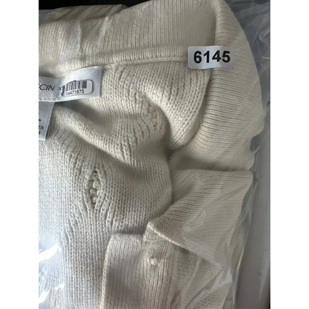 Toccin X RTR  Polo Sweater Dress Short Sleeve Tie Waist  Mini Off White L